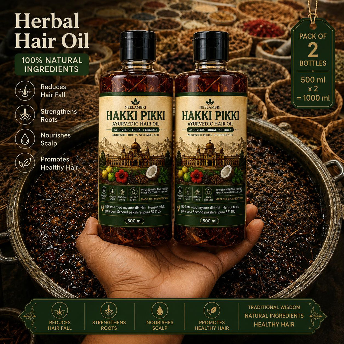 Adivasi Neelambari Herbal Hair Oil (For Hair fall and Regrowth)