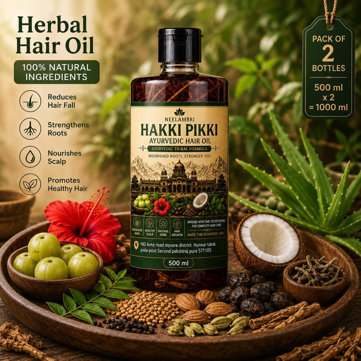 🔶1000ml Adivasi Neelambari Herbal Hair Oil