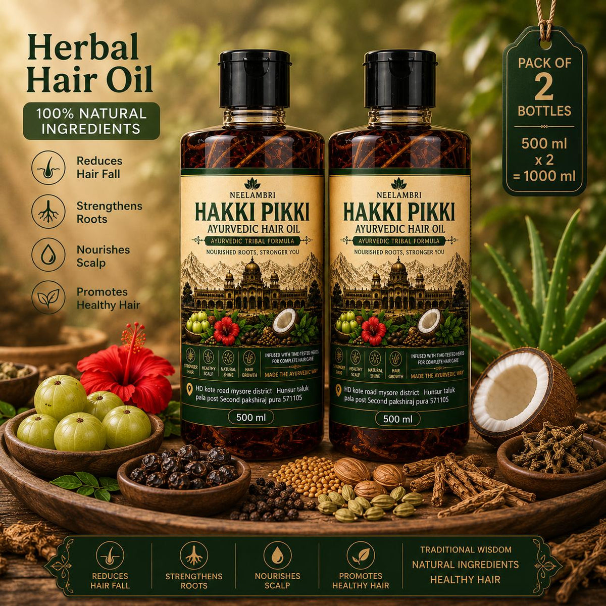 🔶1000ml Adivasi Neelambari Herbal Hair Oil